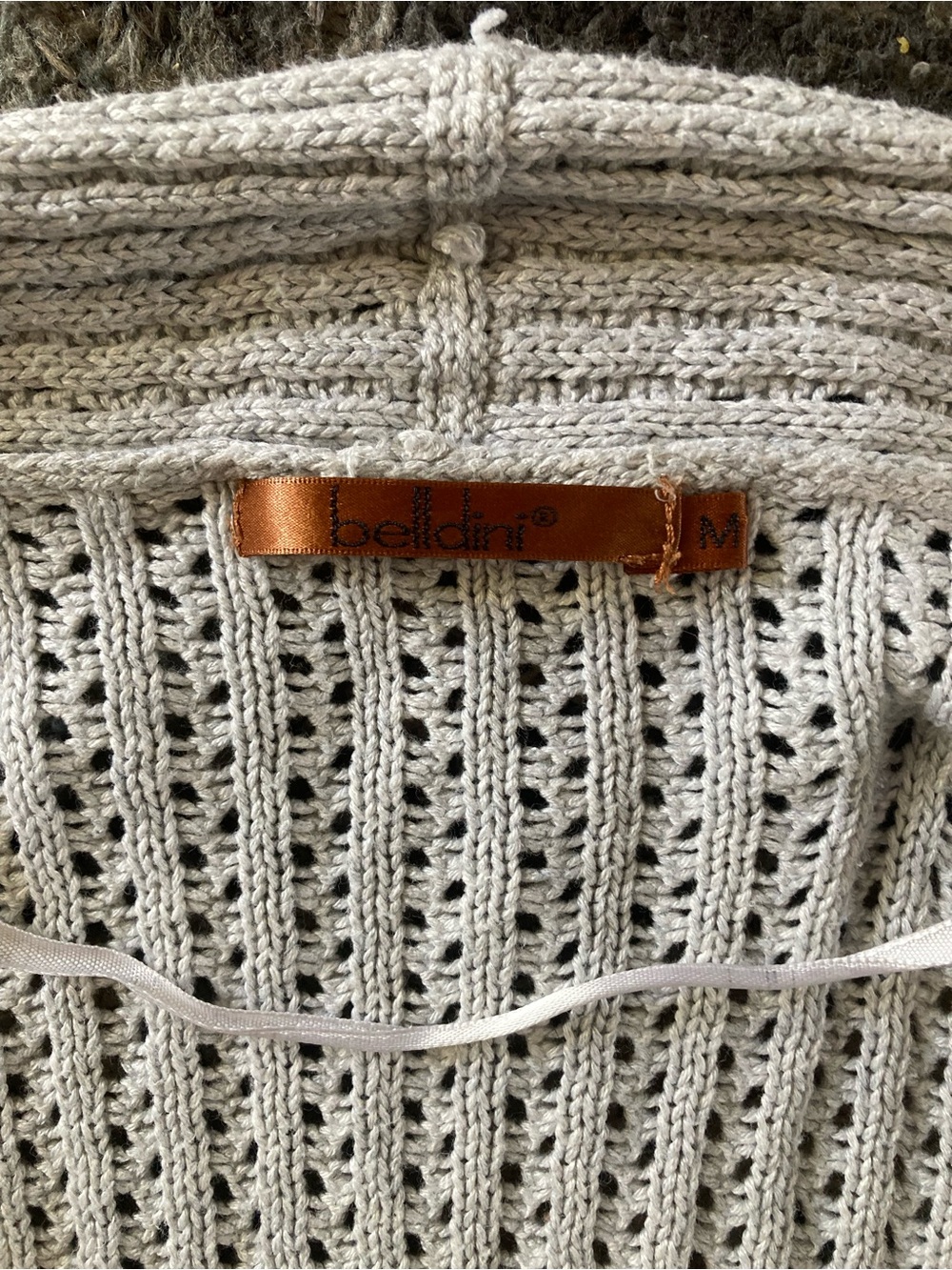 Bellini Light Gray Open-Knit Off-the-Shoulder Sweater Cardigan - Picture 2 of 3